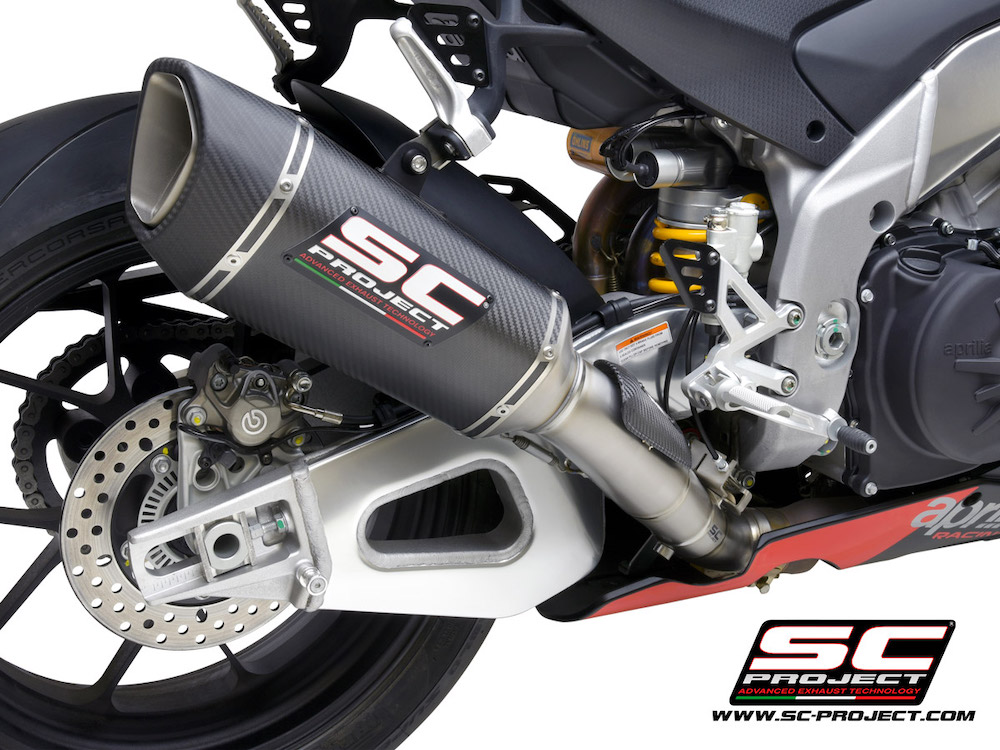 Aprilia RSV4 (2021-2022) Factory SC1-R Muffler (250mm), carbon fiber end cap, with titanium exhaust valve