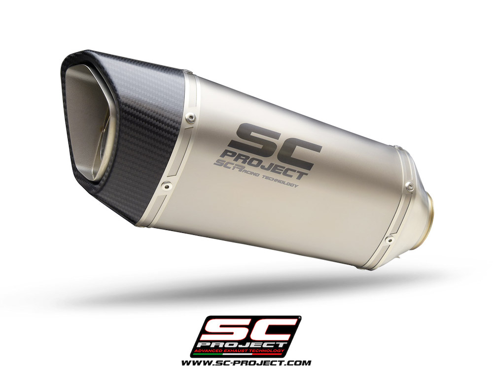 Aprilia RSV4 (2021-2022) Factory SC1-R Muffler (250mm), carbon fiber end cap, with titanium exhaust valve