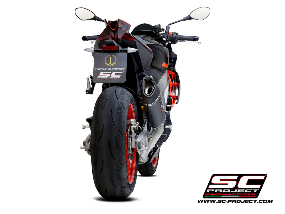 Aprilia TUONO V4 (2021-2022) - Factory SC1-R Muffler (250mm), carbon fiber end cap, with titanium exhaust valve