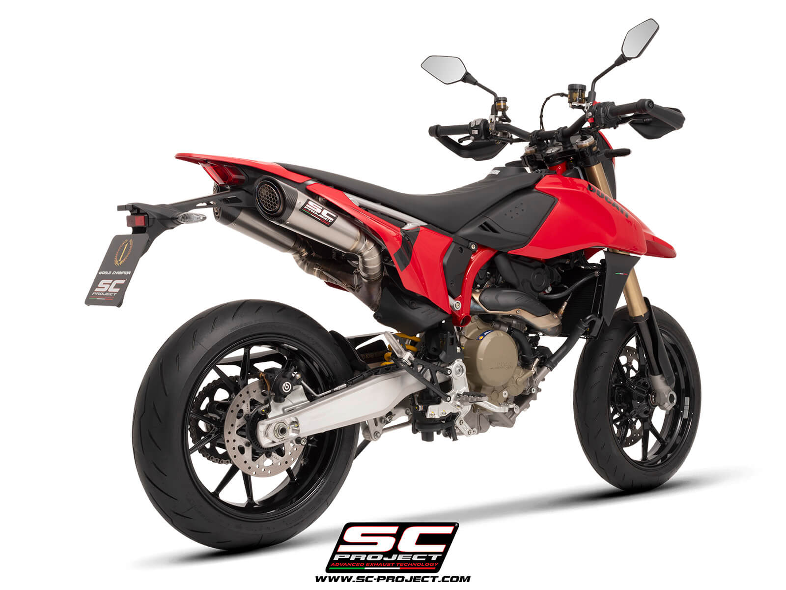 DUCATI HYPERMOTARD 698 MONO - RVE (2024) Dual undertail S1 titanium exhaust, with stoneguard grid