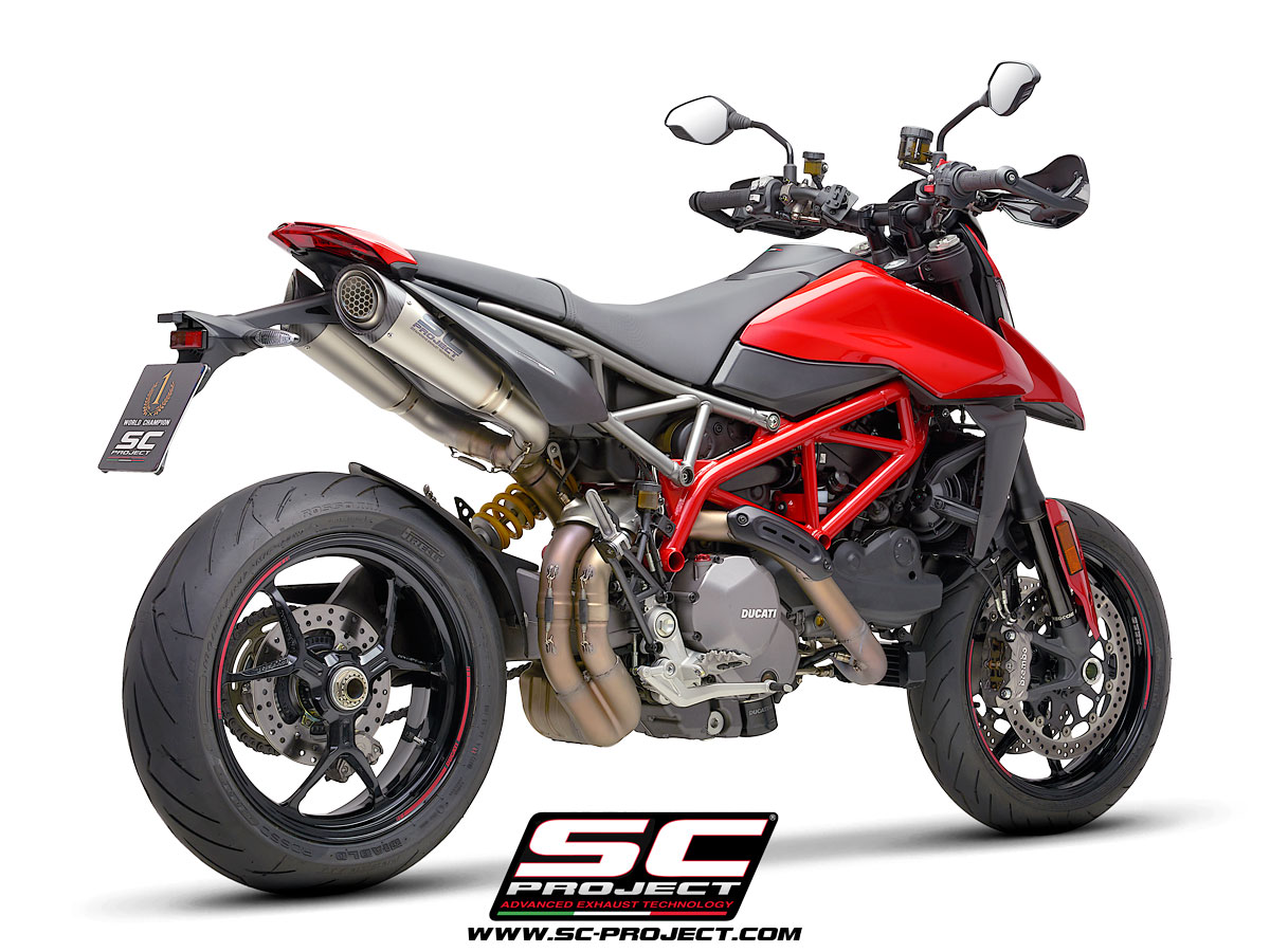 DUCATI HYPERMOTARD 950 - SP (2019 - 2021) Pair of S1 Mufflers, titanium, with carbon fibre end cap and titanium mesh stone guard