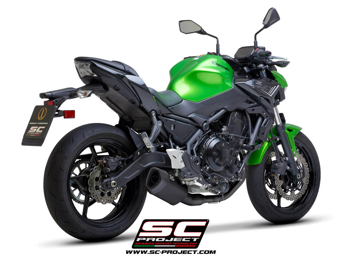 KAWASAKI Z 650 (2021) Full exhaust system 2-1, with SC1-R GT Muffler, matt black painted titanium, with carbon fiber end cap