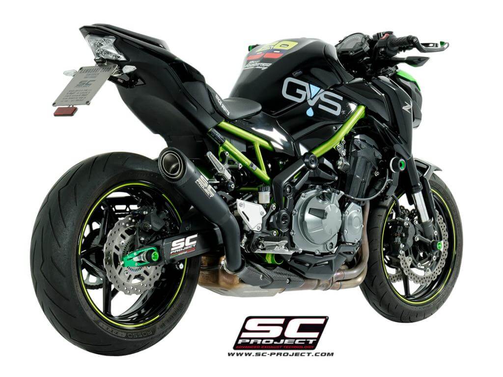 KAWASAKI Z 900 (2017 - 2019) S1 Muffler, Titanium, matt black painted, with Carbon fibre end cap