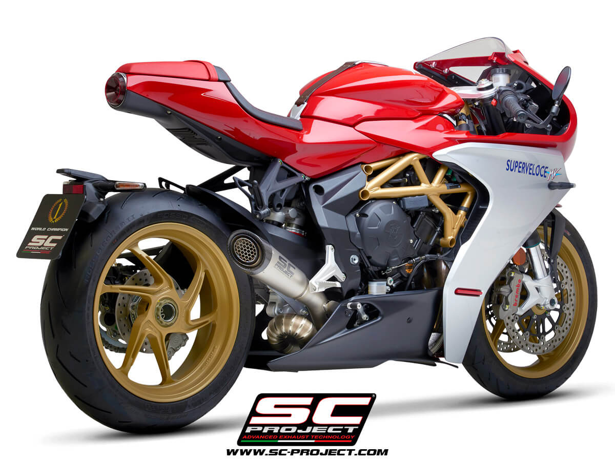 MV AGUSTA Superveloce 800 (2019-2021) S1 Muffler, Titanium, with s-shaped connection with welded sector curves