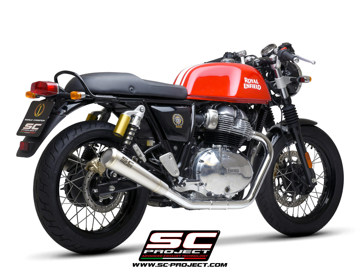 ROYAL ENFIELD CONTINENTAL GT 650 (2019 - 2021) Pair of Conico 70s Mufflers, brushed stainless steel, with mesh on output