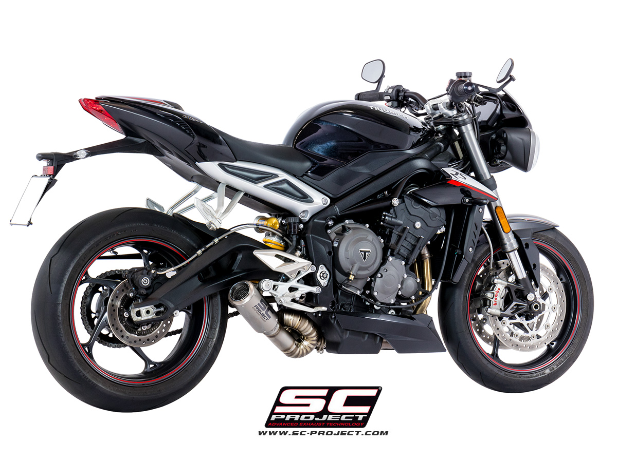 TRIUMPH STREET TRIPLE S 660 - A2 (2020) CR-T Muffler, Titanium, with s-shaped connection with welded sector curves
