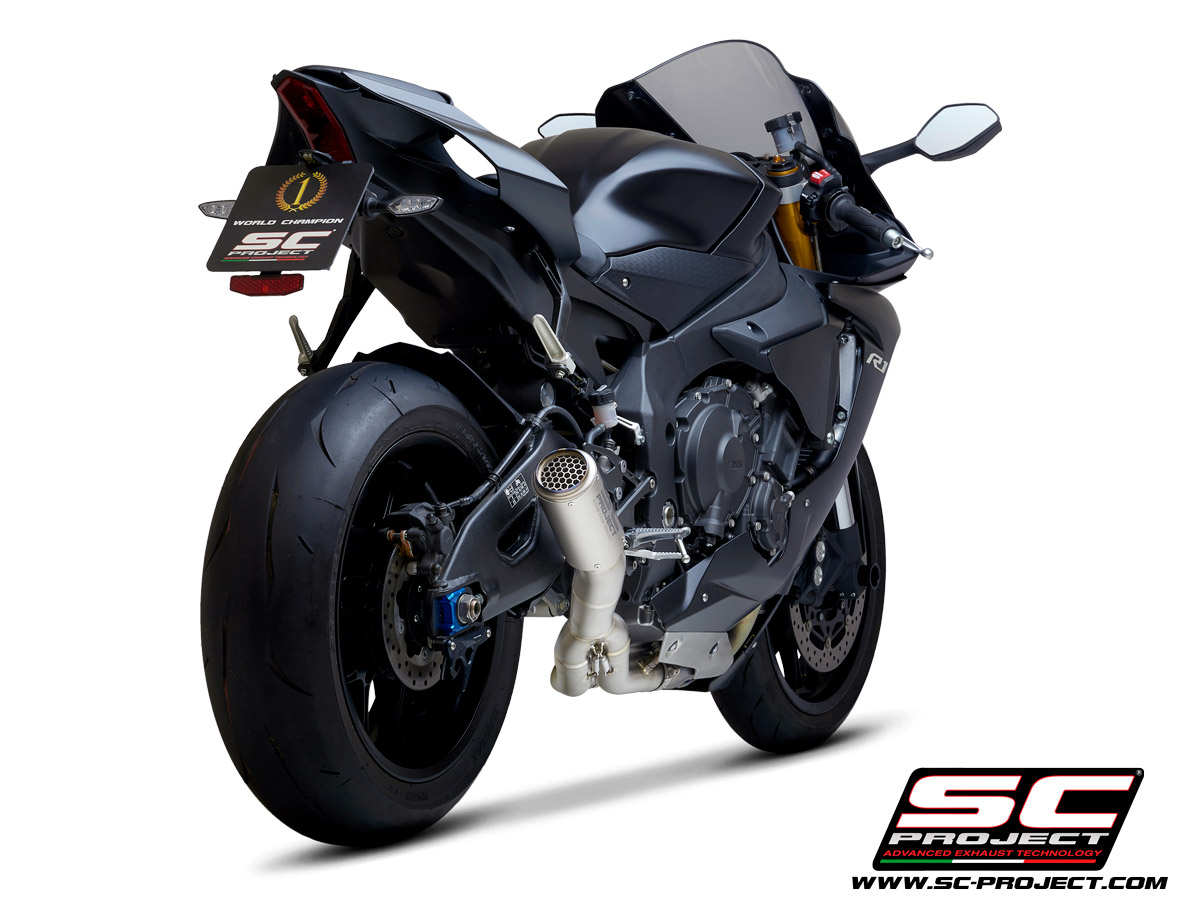 YAMAHA YZF R1 (2015 - 2016) - R1M YAMAHA YZF R1 (2017 - 2019) - R1M YAMAHA YZF R1 (2020-2021) - R1M CR-T Muffler, with de-cat link pipe and titanium mesh on exit pipe